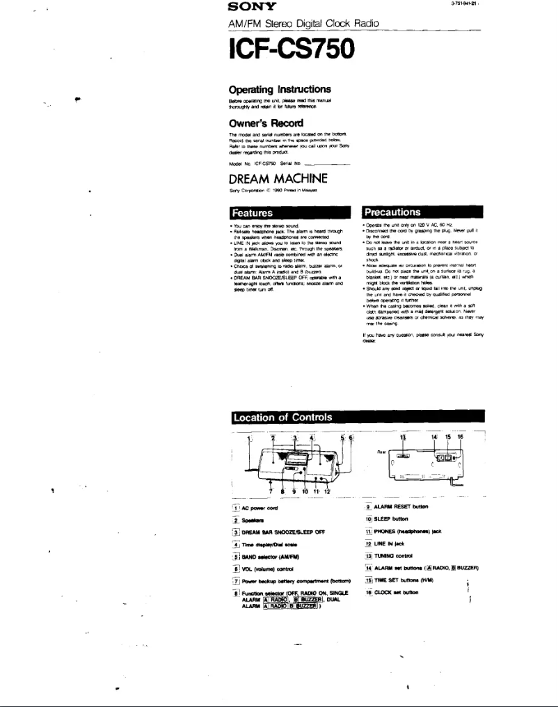 Image de la première page du manuel de l'appareil ICF-CS750