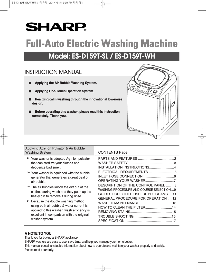 Página 1 del manual Manual de usuario Sharp ES-D159T-WH