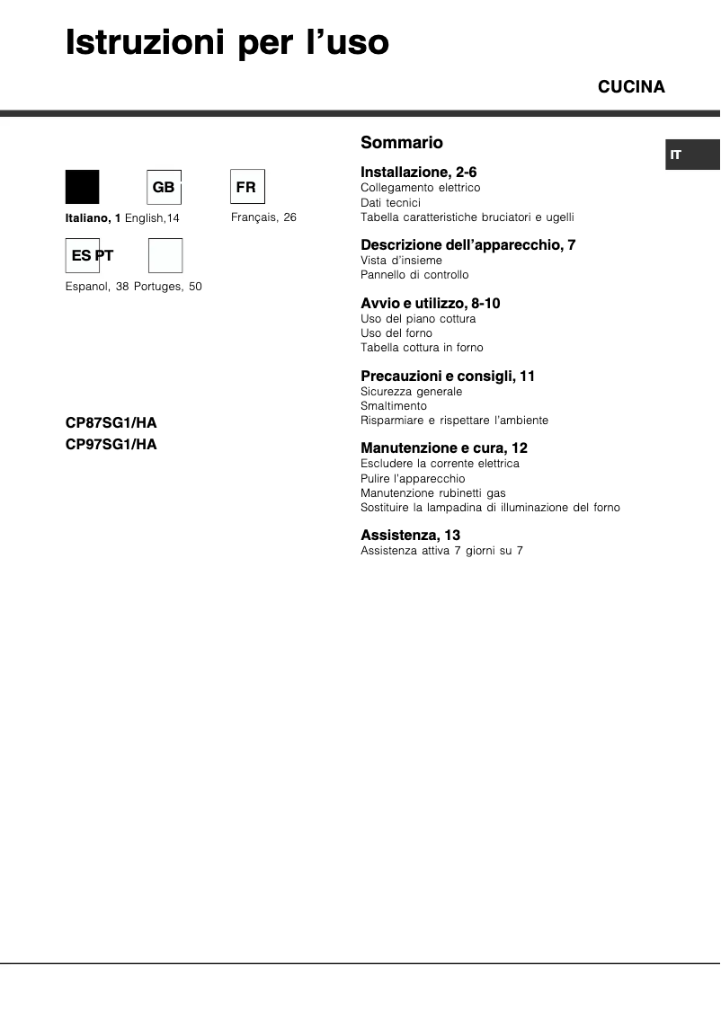Página 1 del manual Manual de usuario Hotpoint Ariston CP97SG1 /HA S