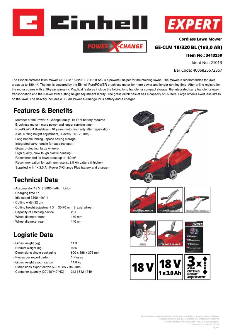 Imagen de la primera página del manual del dispositivo GE-CLM 18/320 BL