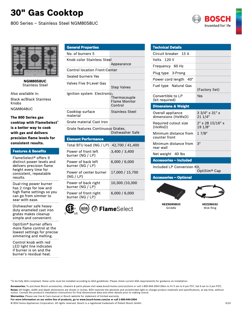 Página 1 del manual Ficha técnica Bosch NGM8058UC
