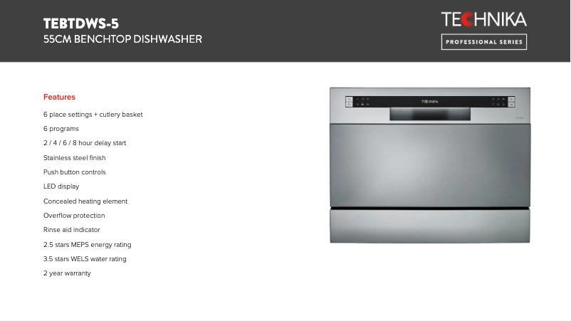 Page 1 de la notice Fiche technique Technika TEBTDWS-5
