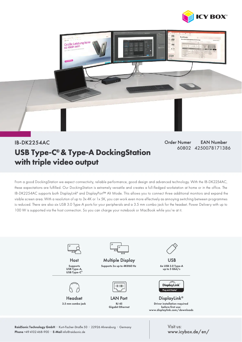 Page 1 de la notice Fiche technique Icy Box IB-DK2254AC