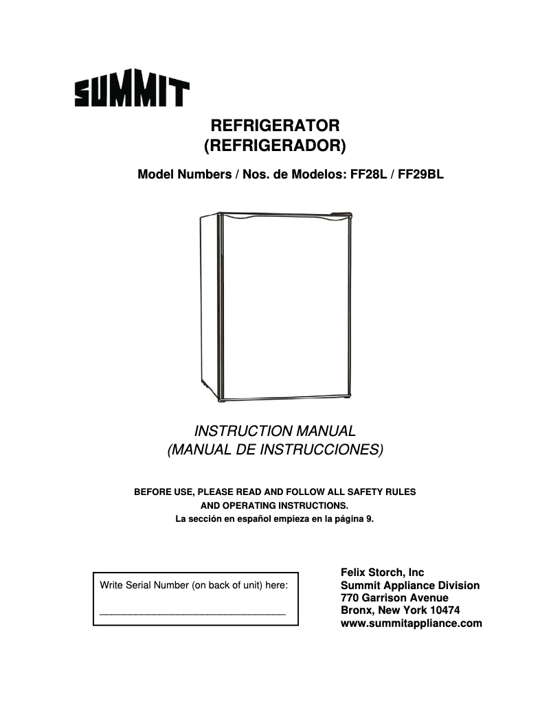 Page 1 de la notice Manuel utilisateur Summit FF28L