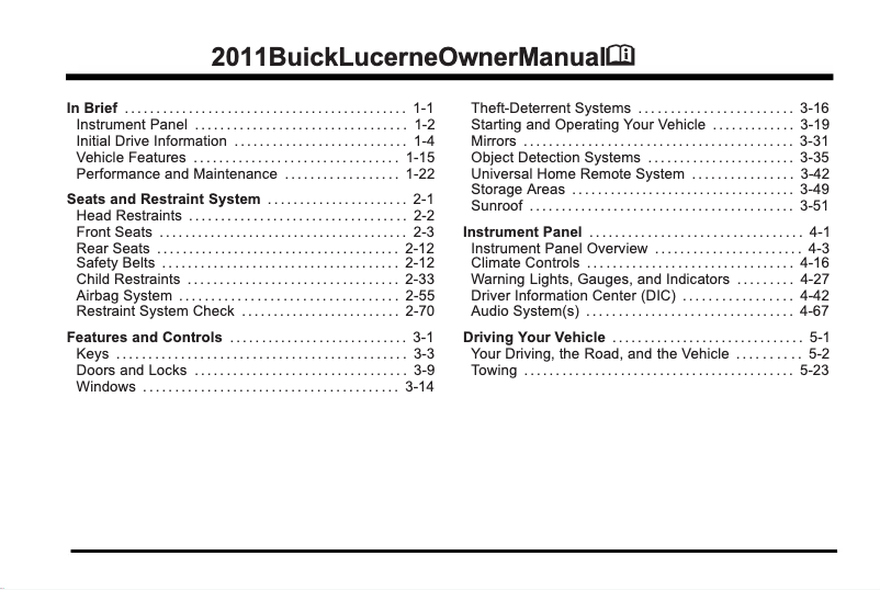 Page 1 de la notice Manuel utilisateur Buick Lucerne (2011)