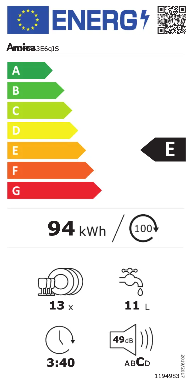 Page n°1 - Label énergétique Amica MDFM63E6qIS