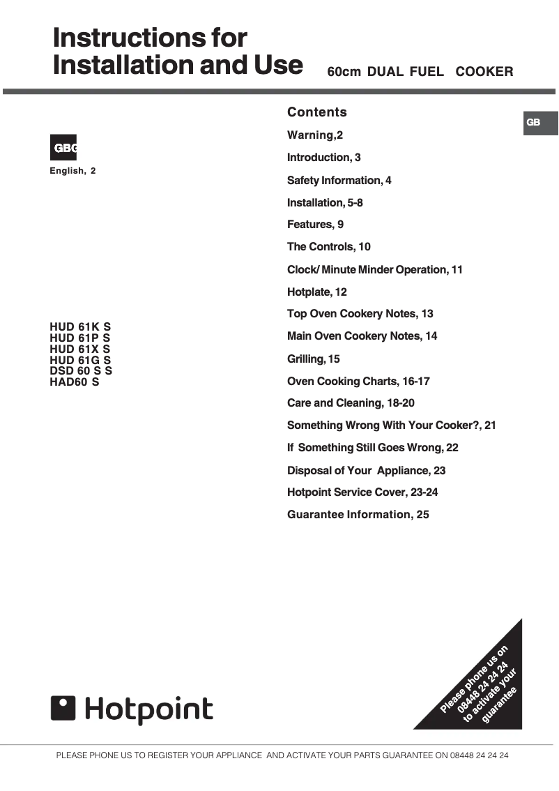 Page 1 de la notice Manuel utilisateur Hotpoint HUD61X S