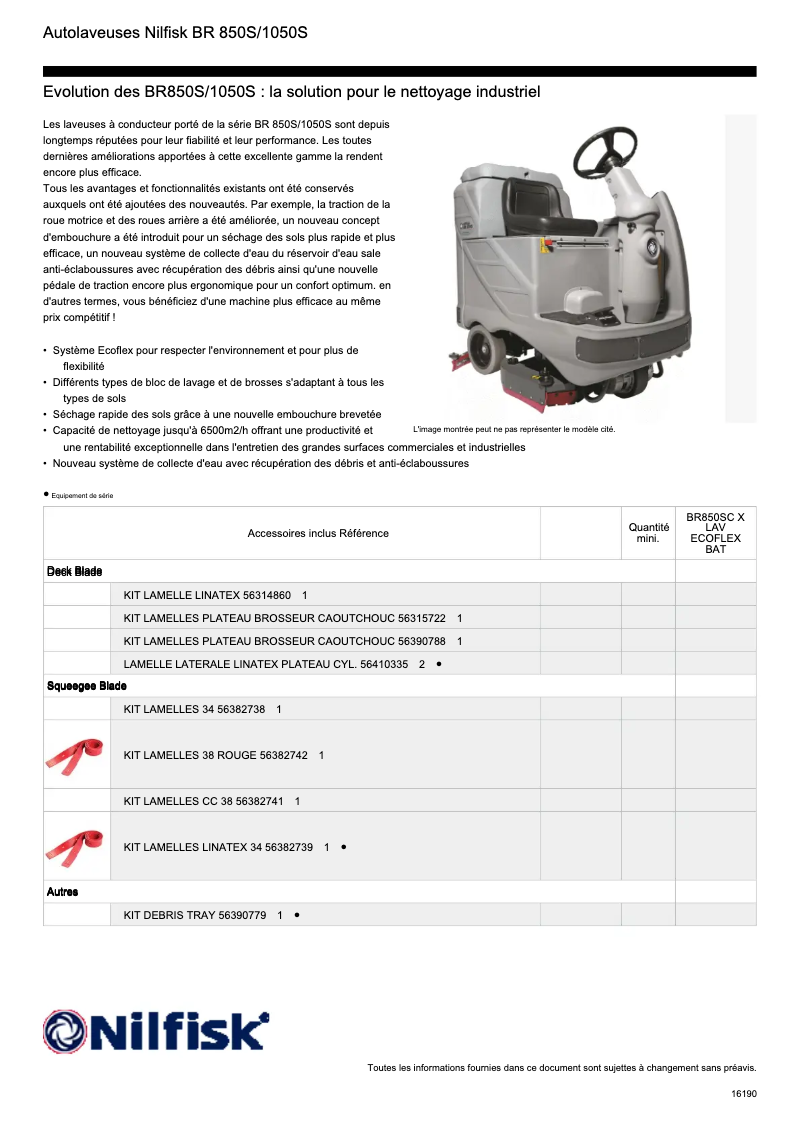 Página 1 del manual Ficha técnica Nilfisk BR850