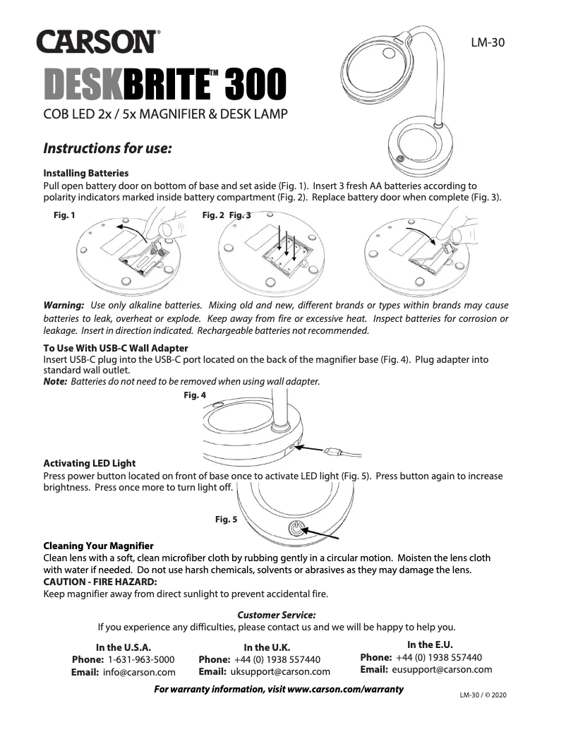 Page 1 de la notice Manuel utilisateur Carson DeskBirght 300 LM-30