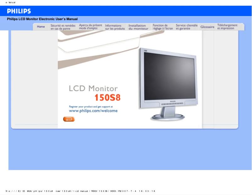 Page n°1 - Manuel utilisateur Philips 150S8FB