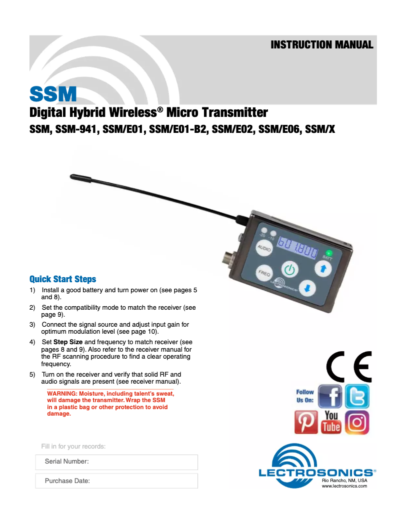 Page n°1 - Manuel utilisateur Lectrosonics SSM