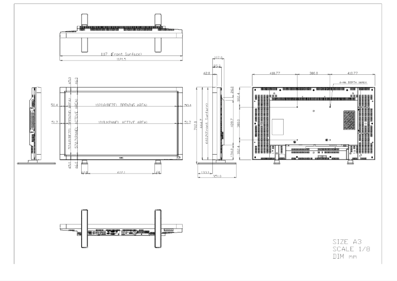 Page 1 de la notice Dessin technique NEC MultiSync V462