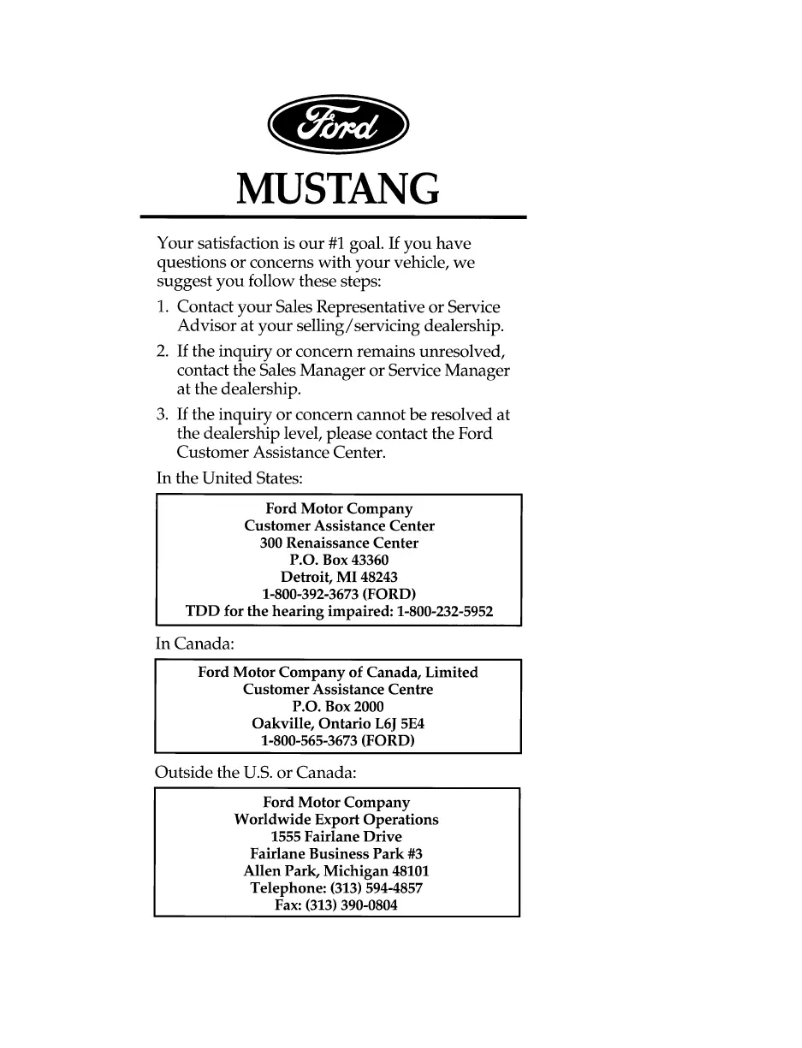 Image de la première page du manuel de l'appareil Mustang (1996)