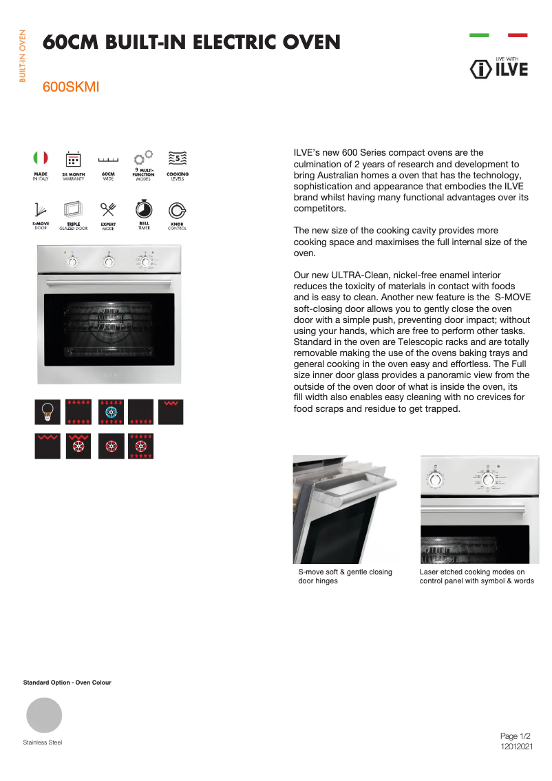 Page 1 de la notice Fiche technique Ilve 600SKMI