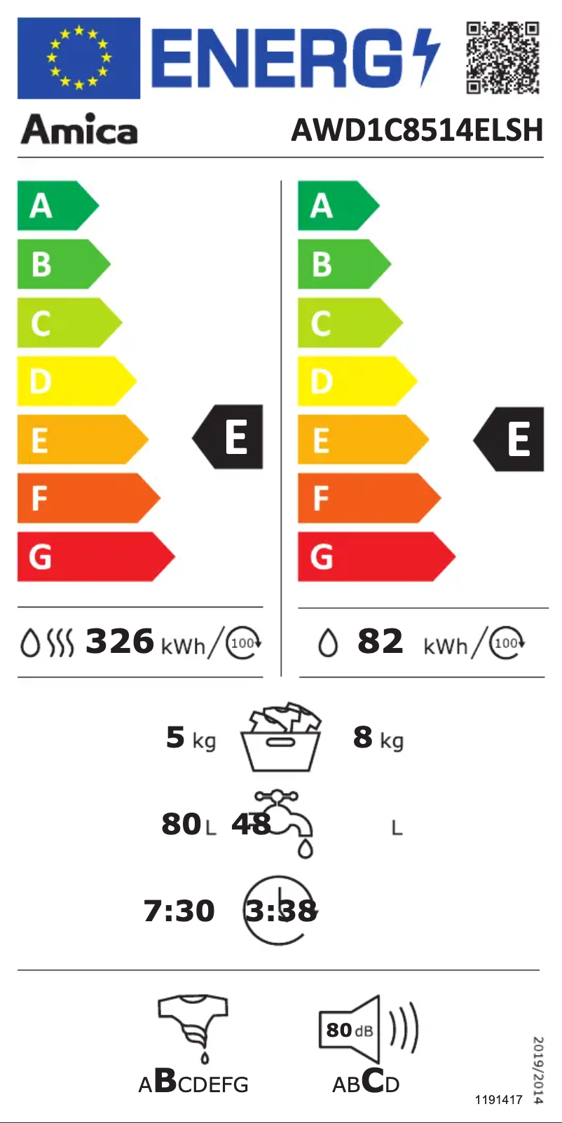 Page 1 de la notice Manuel utilisateur Amica AWD1C8514ELSH