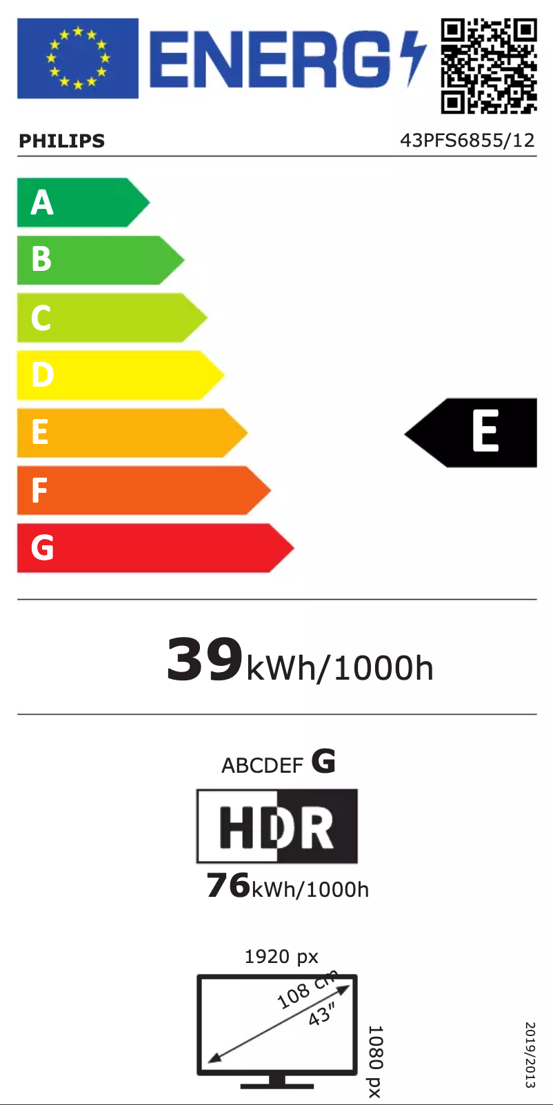 Page 1 de la notice Label énergétique Philips 43PFS6855