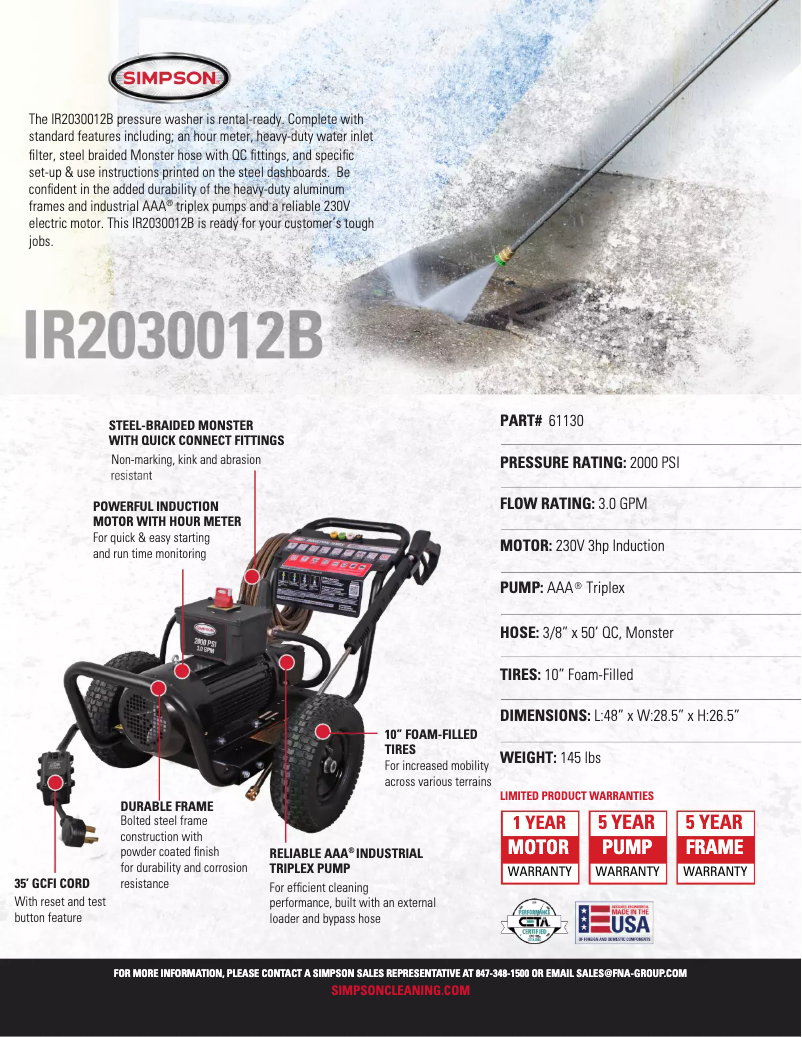 Page 1 de la notice Fiche technique Simpson IR2030012B