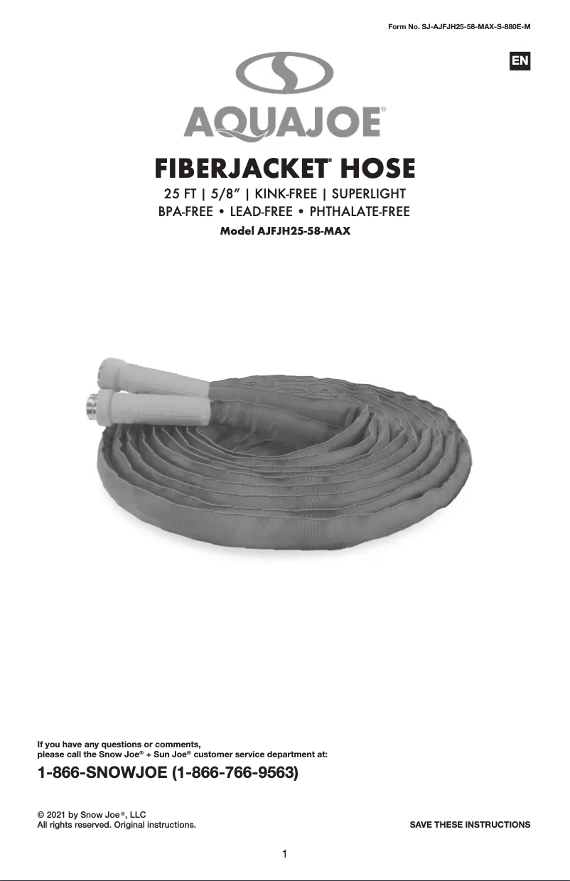 Page 1 de la notice Manuel utilisateur Aqua Joe AJFJH25-58-MAX