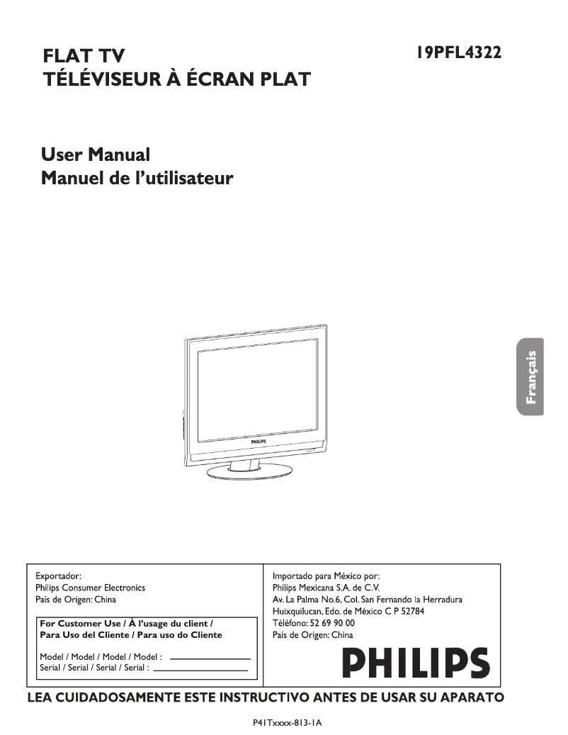 Page 1 de la notice Manuel utilisateur Philips 19PFL4322