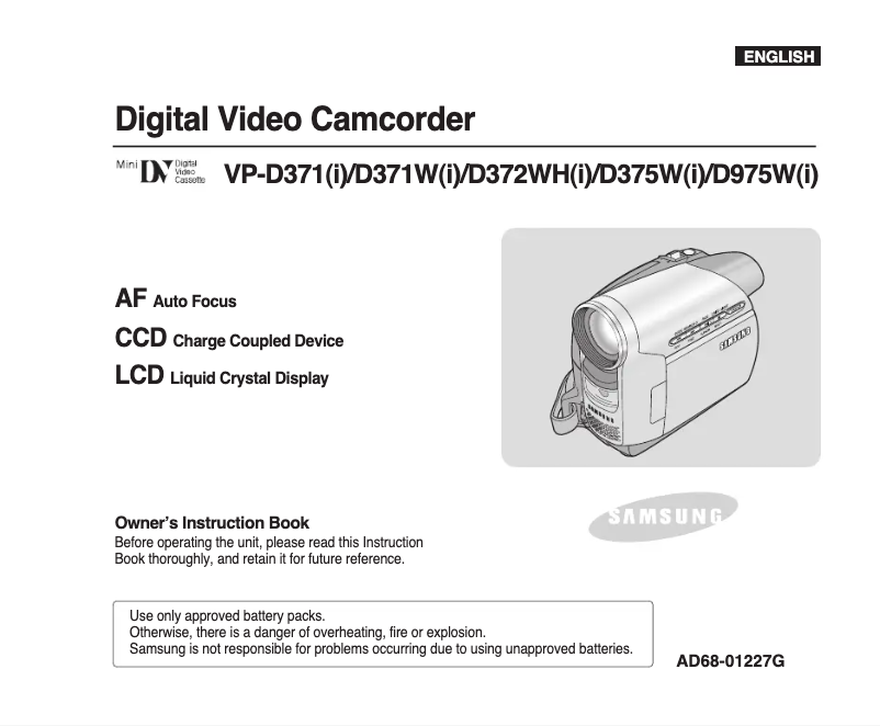 Page n°1 - Manuel utilisateur Samsung VP-D371W