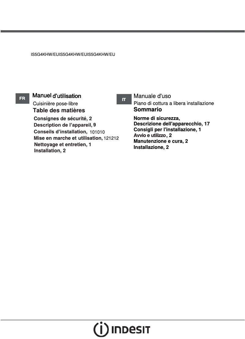 Page n°1 - Manuel utilisateur Indesit IS5G4KHW/EU