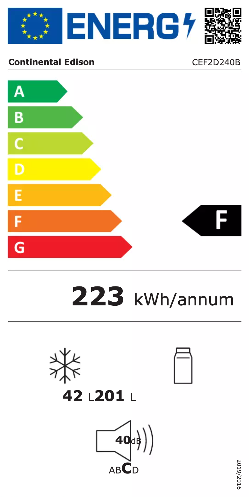 Page n°1 - Label énergétique Continental Edison CEF2D240S