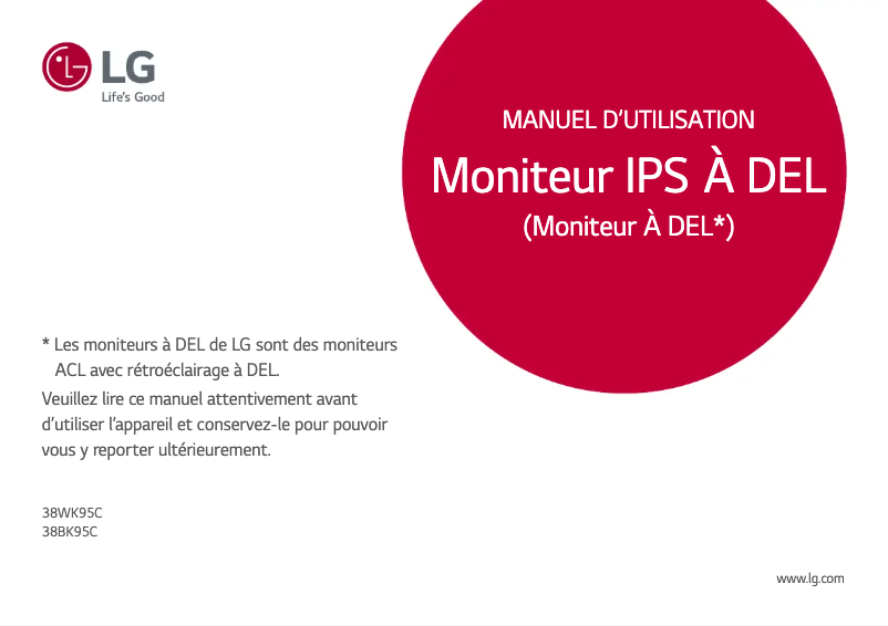 Page 1 de la notice Manuel utilisateur LG 38WK95C-W