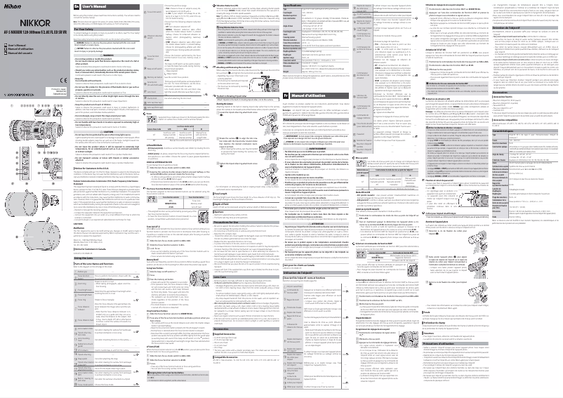 Page 1 de la notice Manuel utilisateur Nikon AF-S NIKKOR 120-300mm f/2.8E FL ED SR VR