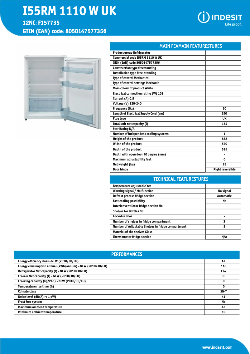 Image de la première page du manuel de l'appareil I55RM 1110 W UK