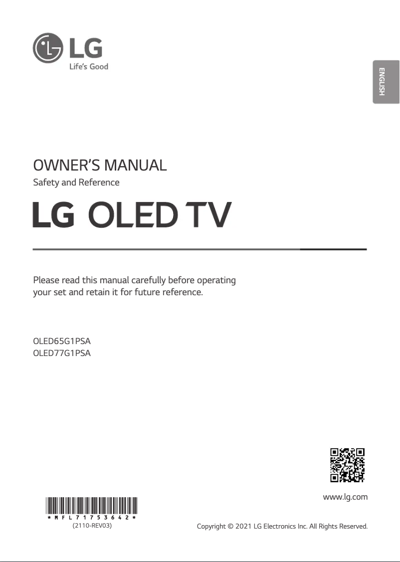 Image de la première page du manuel de l'appareil OLED65G1PSA