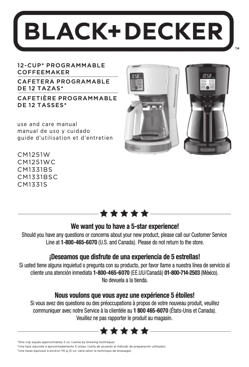 Page 1 de la notice Manuel utilisateur Black & Decker CM1251W