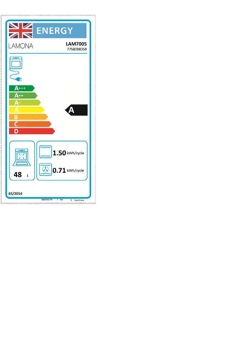 Page 1 de la notice Label énergétique Lamona LAM7005