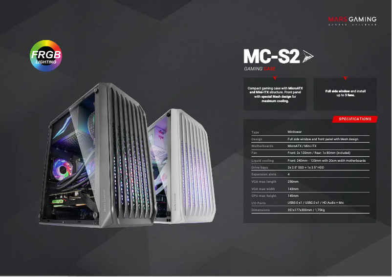 Page 1 de la notice Fiche technique Mars Gaming MC-S2