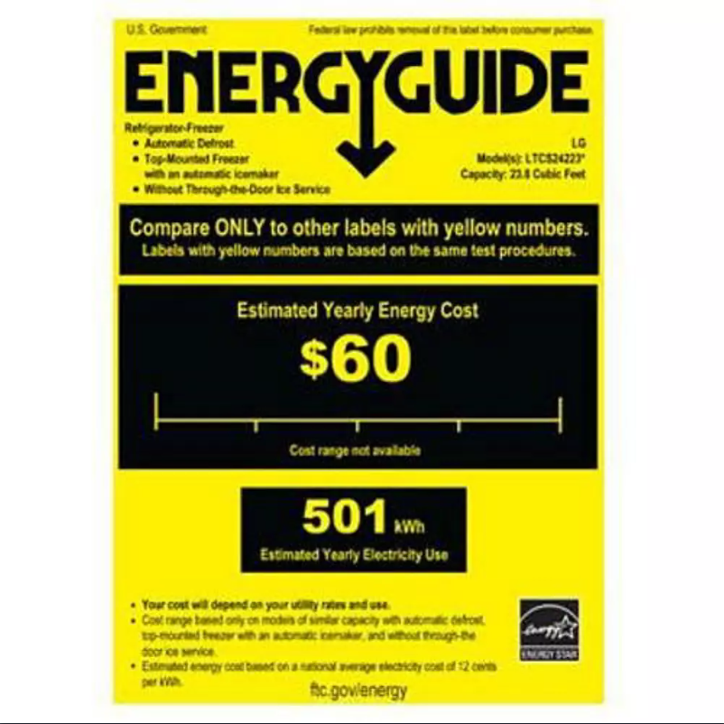 Page 1 de la notice Label énergétique LG LTCS24223W