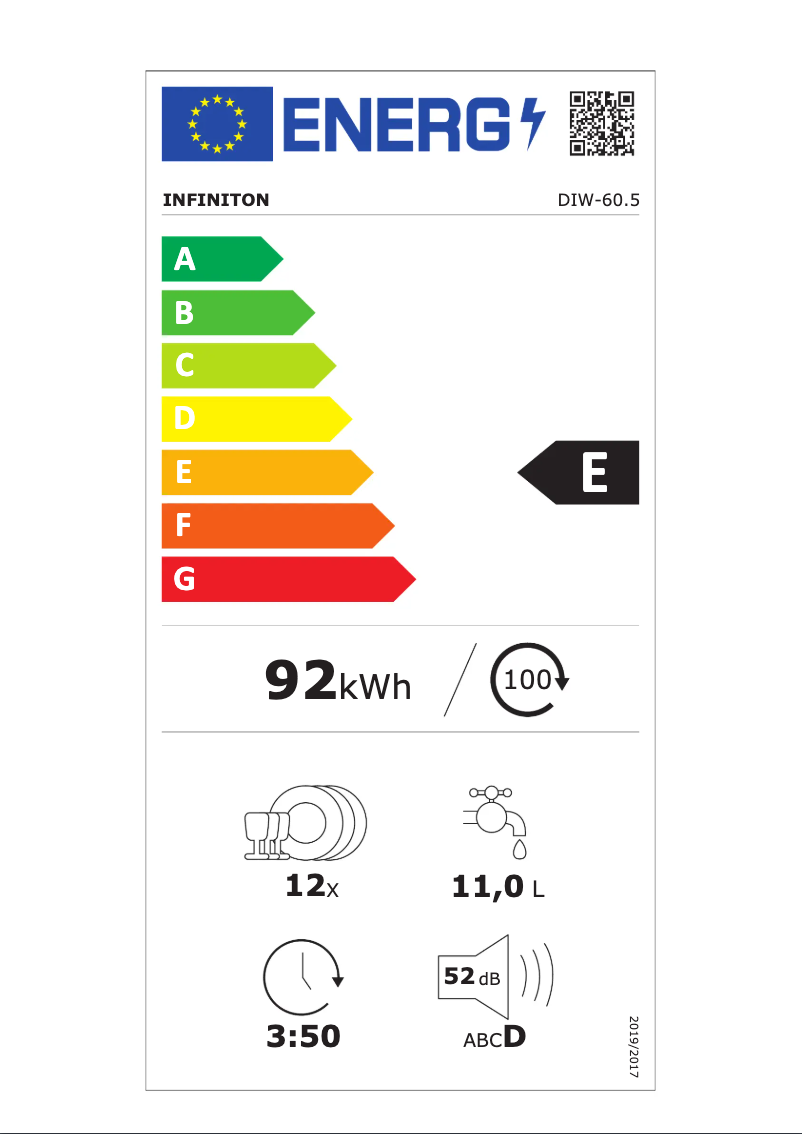 Page n°1 - Label énergétique Infiniton DIW-60.5