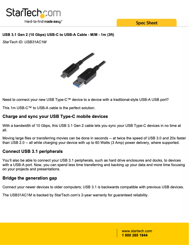Page n°1 - Manuel utilisateur StarTech.com USB31AC1M