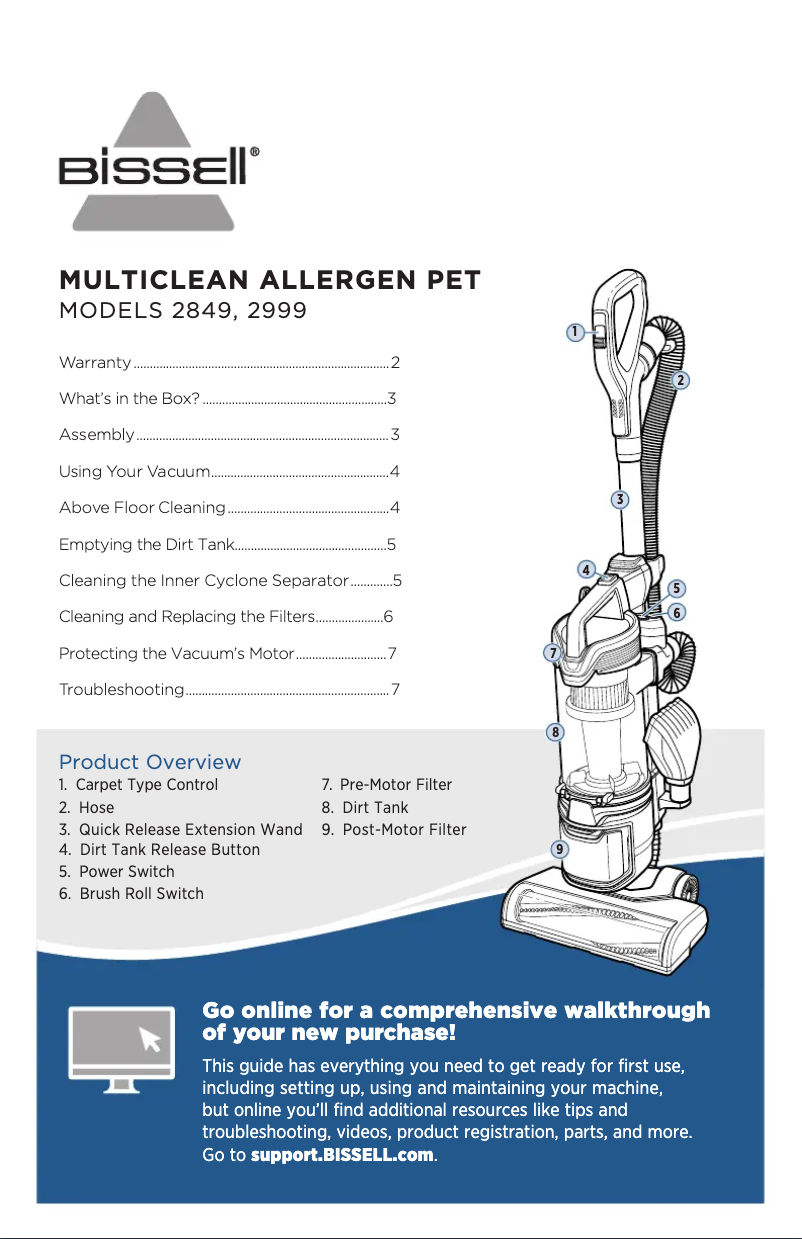 Image de la première page du manuel de l'appareil MultiClean Allergen Pet 2849