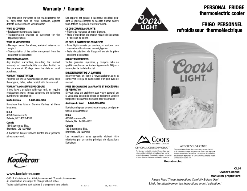Page 1 de la notice Manuel utilisateur Coors Light CL04