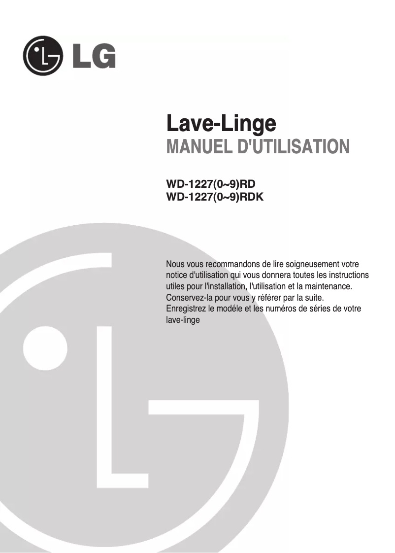 Page 1 de la notice Manuel utilisateur LG WD-12270RD