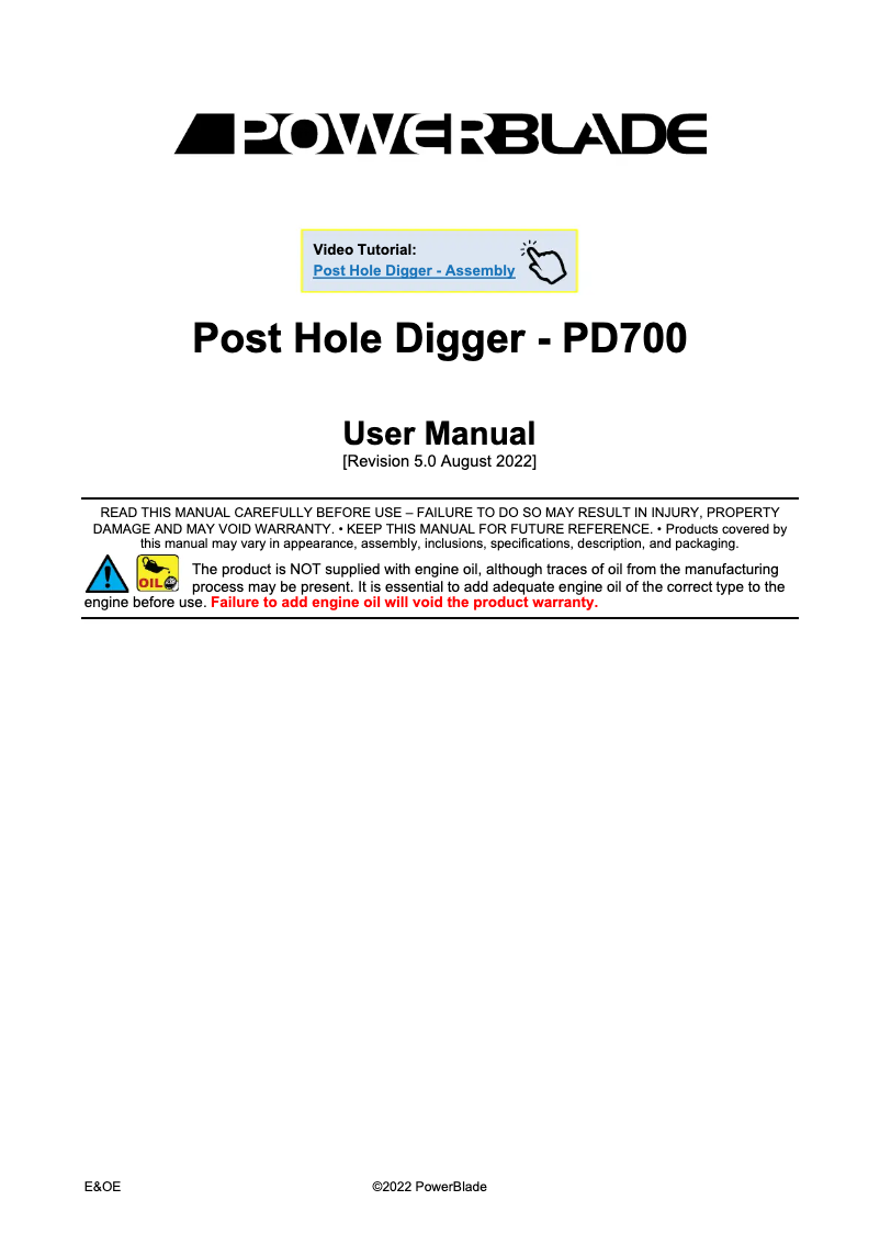 Page 1 de la notice Manuel utilisateur Powerblade PD700