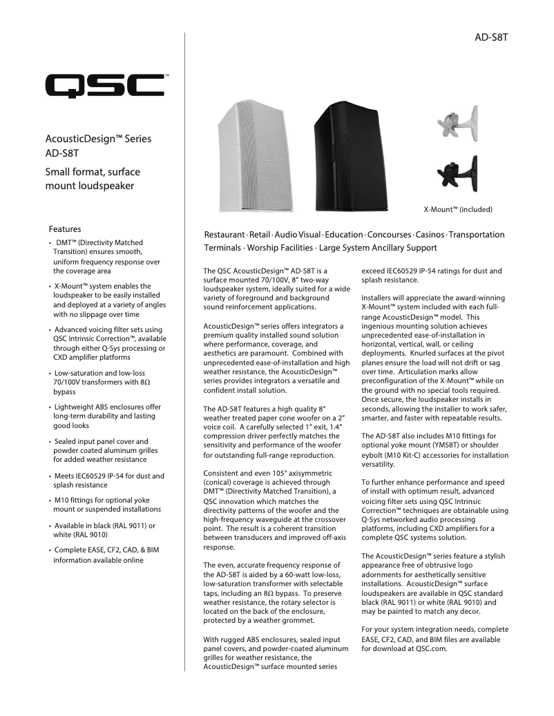 Page 1 de la notice Brochure QSC AD-S8T