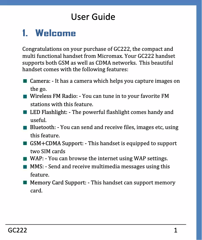 Image de la première page du manuel de l'appareil GC222