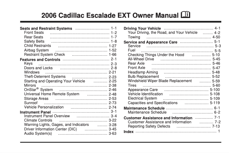 Page 1 of the manual User Manual Cadillac Escalade (2006)