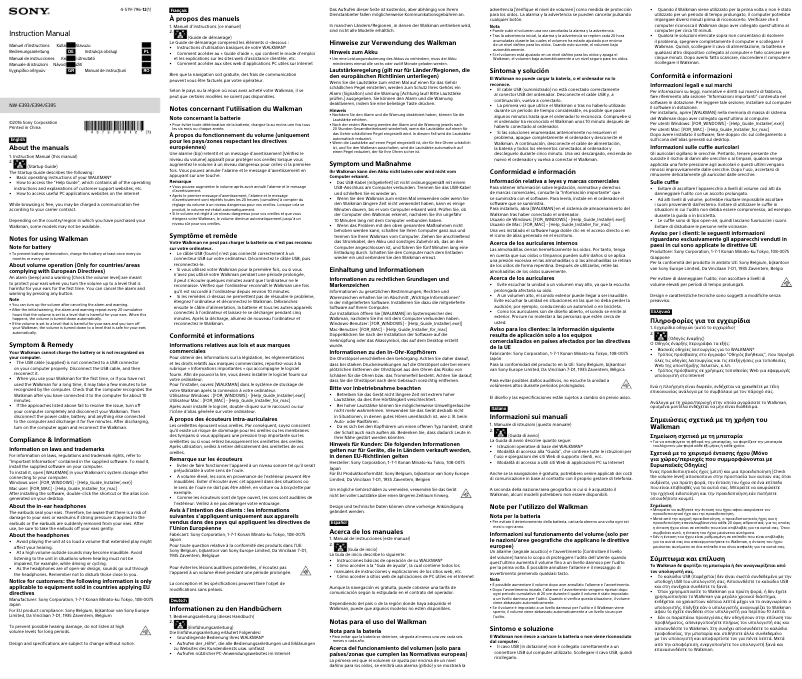 Page 1 de la notice Manuel utilisateur Sony NWE393