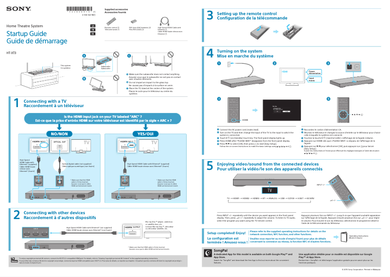 Page 1 de la notice Guide d'installation Sony HT-XT3