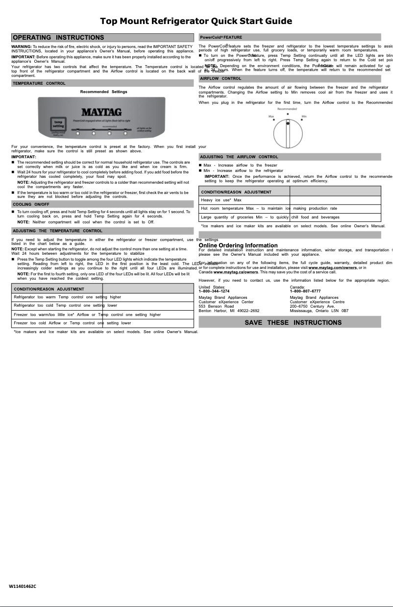 Page 1 de la notice Guide de démarrage rapide Maytag MRT118FFFH