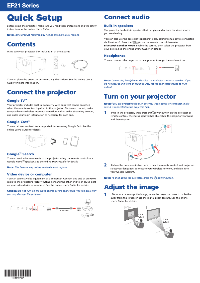 Page 1 de la notice Manuel utilisateur Epson EF21R