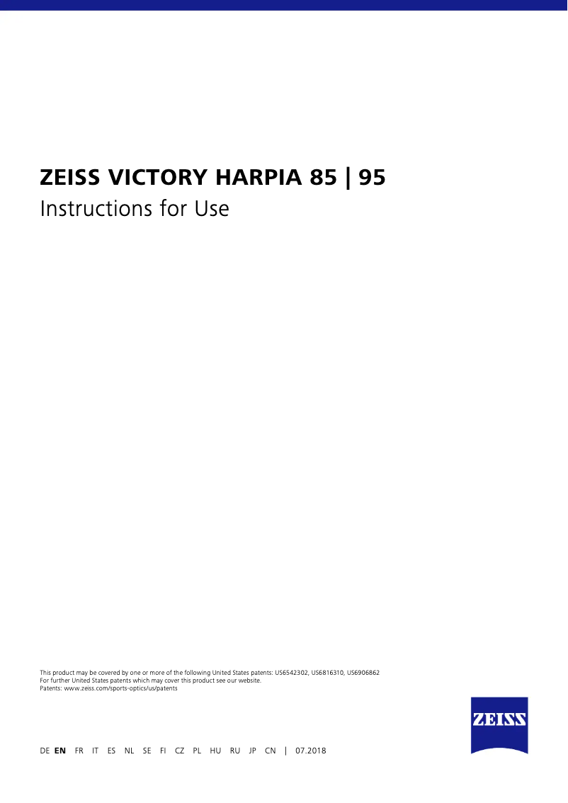 Page 1 of the manual User Manual Zeiss Victory Harpia 95