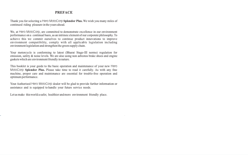 Page 1 de la notice Manuel utilisateur Hero Splendor+ (2012)