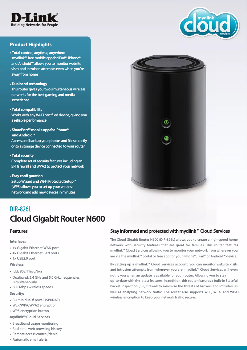 Page 1 de la notice Fiche technique D-Link DIR-826L